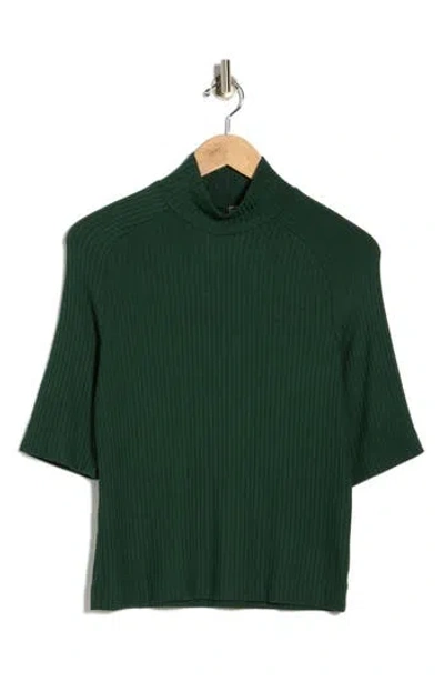 Go Couture Mock Neck Short Sleeve Sweater In Green