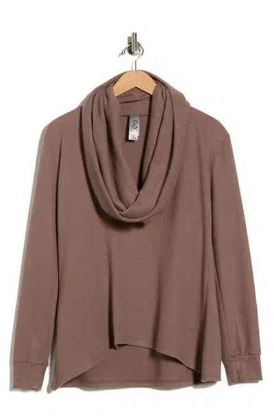 Go Couture Off The Shoulder Asymmetric Sweater In Brown