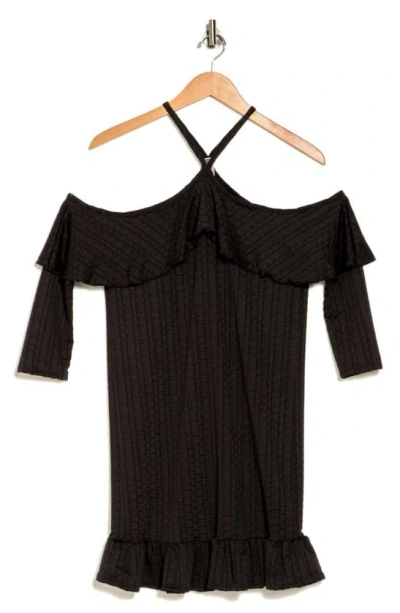 Go Couture Off The Shoulder Halter Strap Minidress In Black