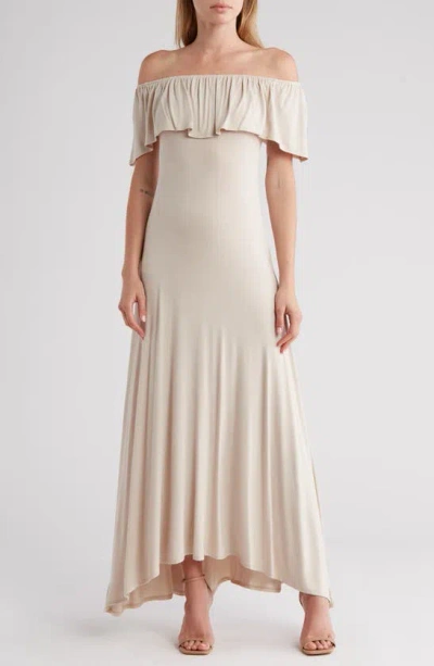 Go Couture Off The Shoulder Maxi Dress In Sand