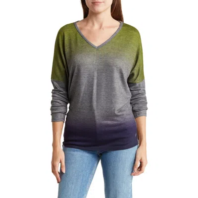 Go Couture Open V-neck Spring Sweater In Grey/beetroot Purple/lime