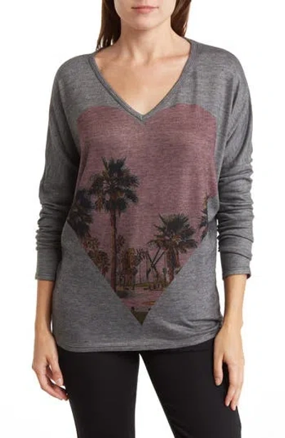 Go Couture Open V-neck Spring Sweater In Grey/black Print