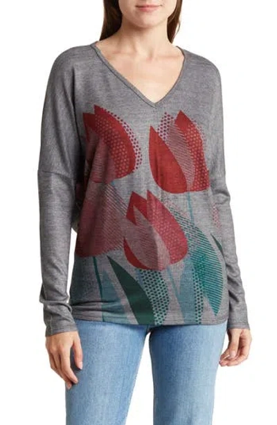 Go Couture Open V-neck Spring Sweater In Grey/summer Song