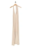 Go Couture Plunge Halter Neck Maxi Dress In Sand