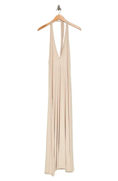 Go Couture Plunge Halter Neck Maxi Dress In Sand