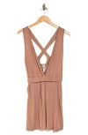 Go Couture Plunge Neck Knit Minidress In Mocha