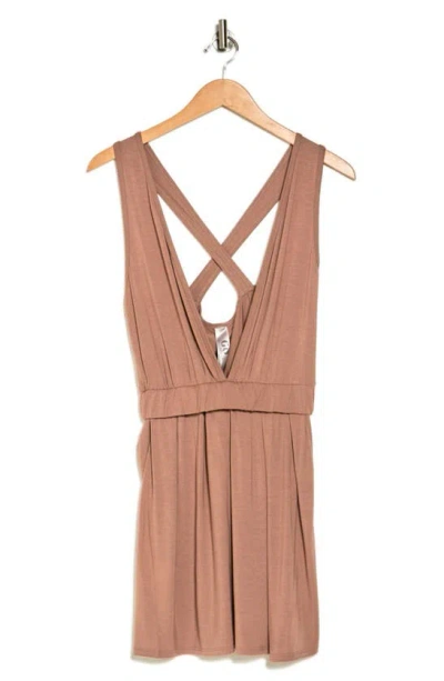 Go Couture Plunge Neck Knit Minidress In Mocha