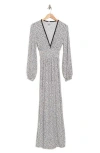 Go Couture Plunge Neck Long Sleeve Maxi Dress In Black/white