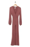 Go Couture Plunge Neck Long Sleeve Maxi Dress In Crushed Berry