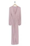 Go Couture Plunge Neck Long Sleeve Maxi Dress In Elderberry