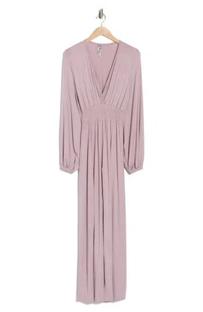 Go Couture Plunge Neck Long Sleeve Maxi Dress In Elderberry