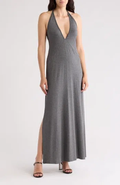 Go Couture Plunging V-neck Maxi Dress In Charcoal