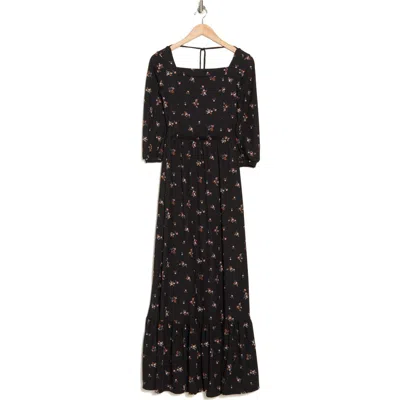 Go Couture Prairie Ribbed Knit Maxi Dress In Black Floral Rib Print