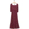 Go Couture Prairie Ribbed Knit Maxi Dress In Maroon Floral Rib Print