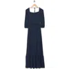 Go Couture Prairie Ribbed Knit Maxi Dress In Navy Rib