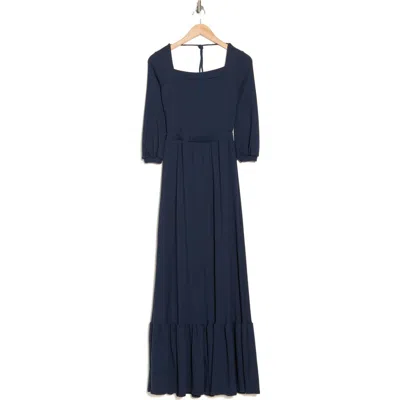 Go Couture Prairie Ribbed Knit Maxi Dress In Navy Rib