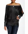Go Couture Printed Off The Shoulder Dolman Sweater In Gray In Grey