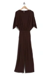 Go Couture Raglan Sleeve Capri Jumpsuit In Mole Brown