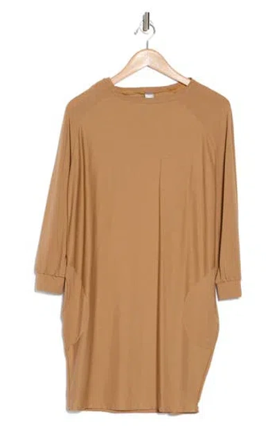 Go Couture Relax With Me Long Sleeve Sweater Dress In Toasted Almond