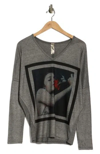 Go Couture Romantic Rose Graphic Sweater In Gray