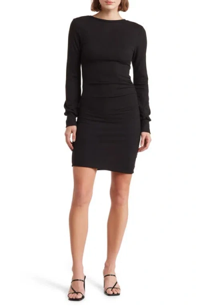 Go Couture Ruched Long Sleeve Dress In Black