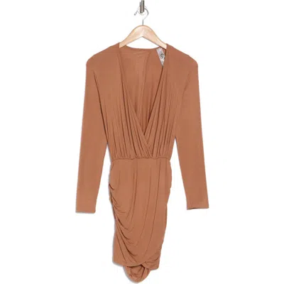 Go Couture Ruched Long Sleeve Dress In Sunburn