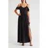 Go Couture Ruffle Cold Shoulder Maxi Dress In Black