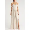 Go Couture Ruffle Cold Shoulder Maxi Dress In Neutral