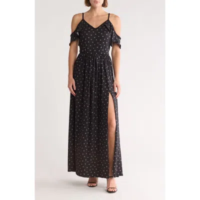 Go Couture Ruffle Cold Shoulder Maxi Dress In Black
