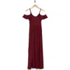 Go Couture Ruffle Cold Shoulder Maxi Dress In Burgundy