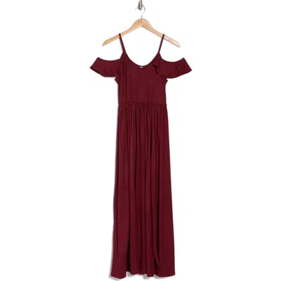 Go Couture Ruffle Cold Shoulder Maxi Dress In Burgundy