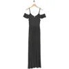 Go Couture Ruffle Cold Shoulder Maxi Dress In Charcoal