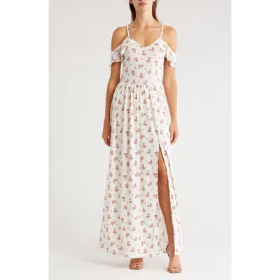 Go Couture Ruffle Cold Shoulder Maxi Dress In White