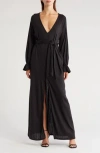 Go Couture Ruffle Cuff Long Sleeve Maxi Dress In Black