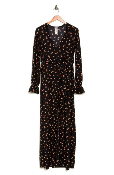 Go Couture Ruffle Cuff Long Sleeve Maxi Dress In Multi Floral Print