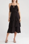 Go Couture Ruffle Tiered Midi Slipdress In Black