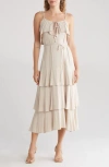 Go Couture Ruffle Tiered Midi Slipdress In Sand
