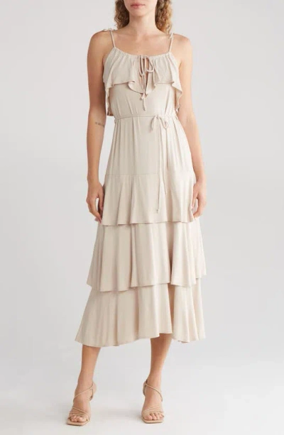 Go Couture Ruffle Tiered Midi Slipdress In Sand