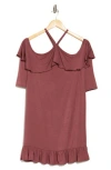 Go Couture Ruffled Cold Shoulder Dress In Crushed Berry
