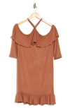 Go Couture Ruffled Cold Shoulder Dress In Sunburn
