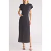 Go Couture Short Sleeve Hoodie Dress In Charcoal French Terry