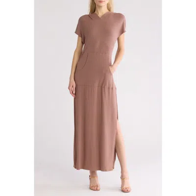 Go Couture Short Sleeve Hoodie Dress In Cocoa