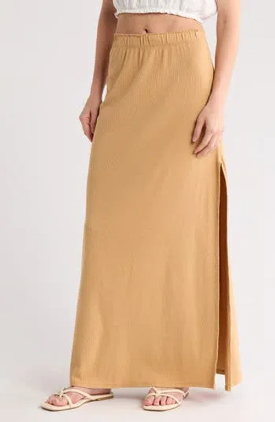 Go Couture Slit Maxi Skirt In Brown