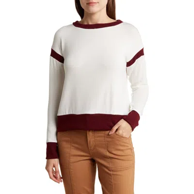 Go Couture Spring Varsity Long Sleeve Top In Ivory/burgundy