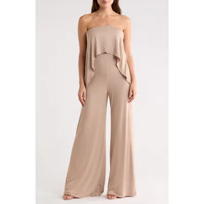 Go Couture Strapless Popover Jumpsuit In Brown