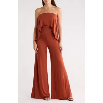 Go Couture Strapless Popover Jumpsuit In Brown