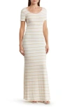 Go Couture Stripe Short Sleeve Rib Maxi Dress In Ivory/ice Cream Stripe