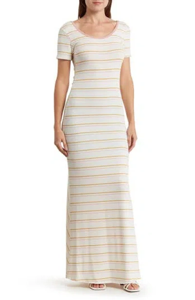 Go Couture Stripe Short Sleeve Rib Maxi Dress In Ivory/ice Cream Stripe