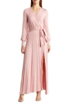 Go Couture Long Sleeve Faux Wrap Maxi Dress In Mauve