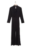 Go Couture Surplice V-neck Long Sleeve Jumpsuit In Black